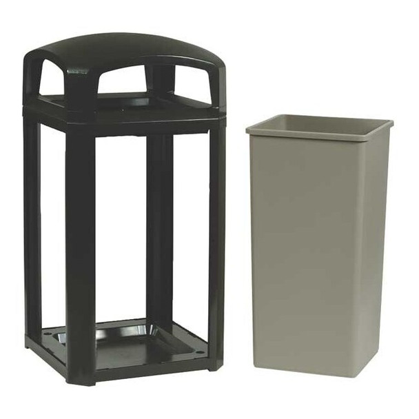 Landmark Series(R) 50 gal Square Outdoor Can, Black, None, Plastic, 26 in