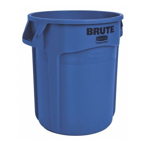 BRUTE 10 gal Round Heavy Duty Plastic Can, Blue, None, Plastic, Not Applicable