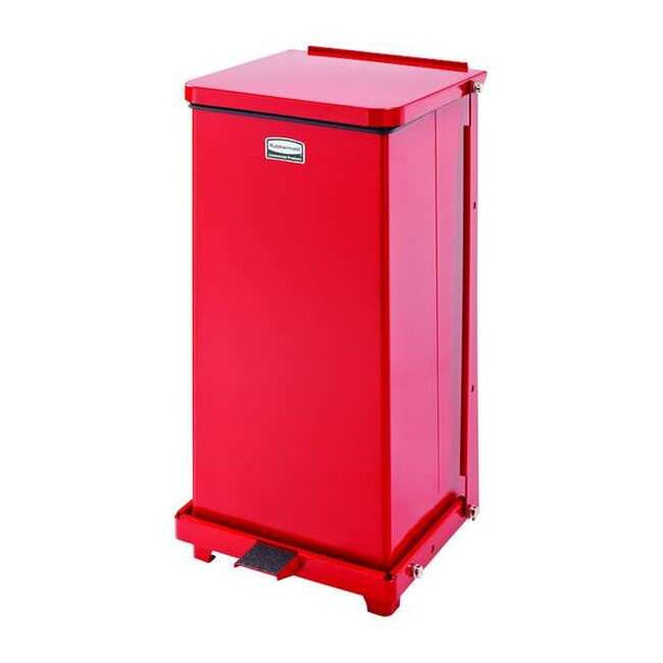 Defender 6-1/2 gal Square Step-On Can, Red, Foot Pedal, Steel, 12 in