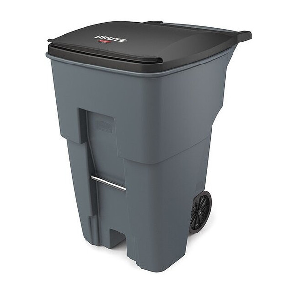BRUTE 95 gal Rectangular Rolling Plastic Can, Gray, None, Plastic, 27 3/8 in