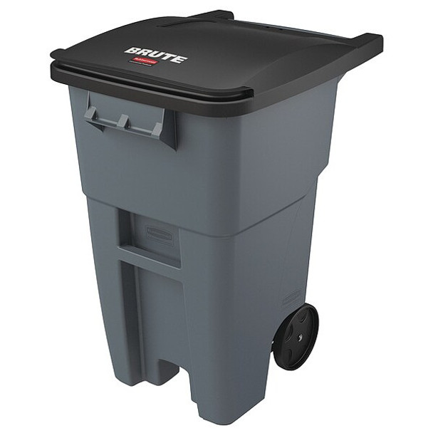 BRUTE 50 gal Rectangular Rolling Plastic Can, Gray, None, Plastic, 23 3/8 in