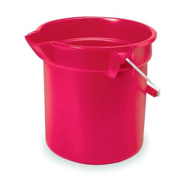 2 1/2 gal Round Bucket, 10-1/4 in H, 10 1/2 in Dia, Red, Plastic