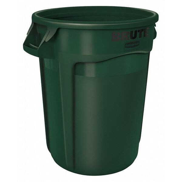 BRUTE Trash Can, Round, 55 gal Capacity, 26 1/2 in W, 33 in H, Green