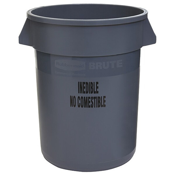 BRUTE 32 gal Round Heavy Duty Plastic Can, Gray, None, Plastic, Not Applicable