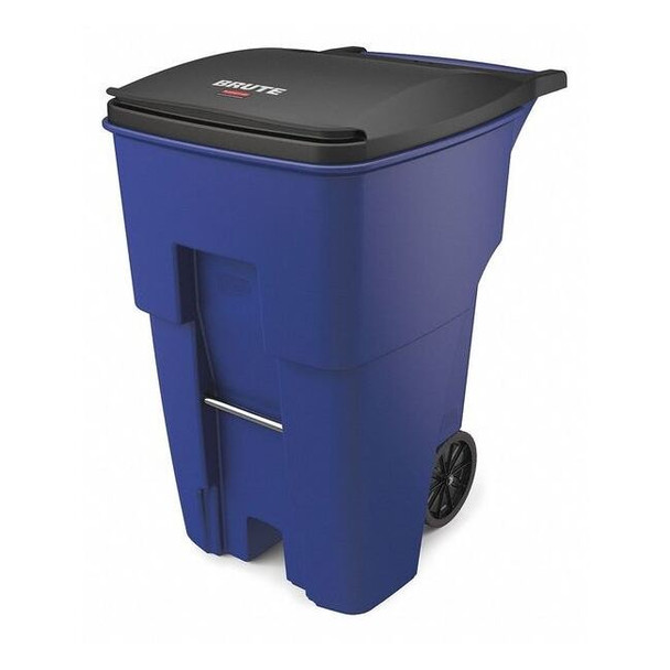 BRUTE 95 gal Rectangular Rolling Plastic Can, Blue, None, Plastic, 27 3/8 in