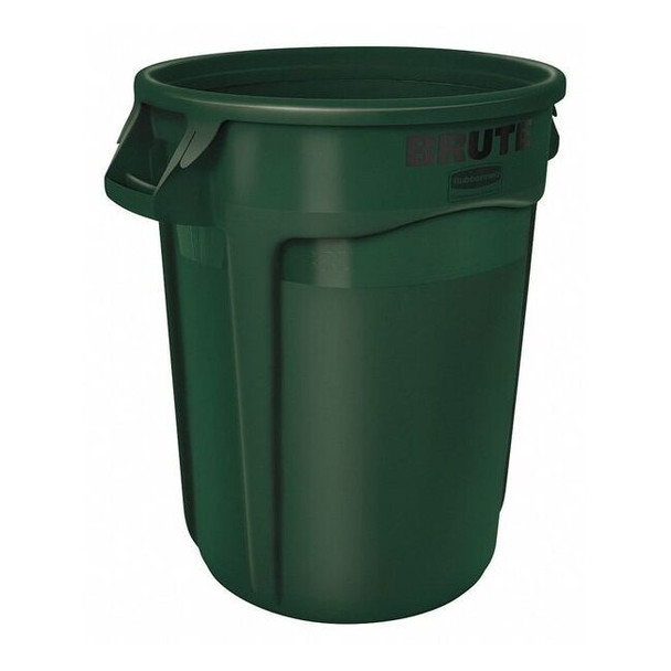 BRUTE 32 gal Round Heavy Duty Plastic Can, Green, None, Plastic, Not Applicable
