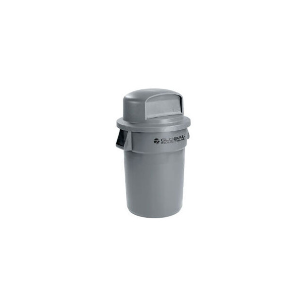 Global Industrial Plastic Trash Can with Dome Lid - 44 Gallon Gray