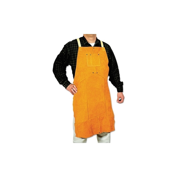 Select Split Cowhide Leather Bib Apron, 24 in W x 48 in L, Golden Brown