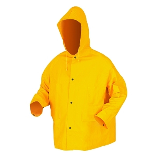 200JH Classic Series Yellow Rain Jacket with Attached Hood, 0.35 mm, PVC/Polyester, Large