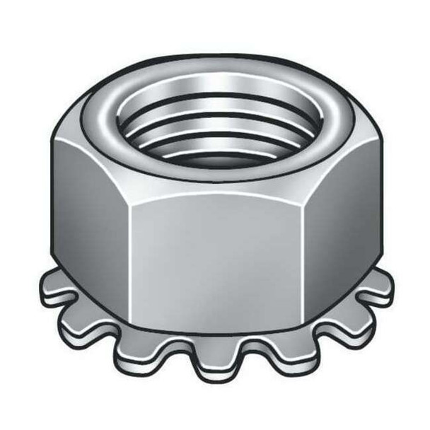 Serrated Lock Nut, M14-2.00, Steel, Class 8, Zinc Plated, 14 mm Ht, 50 PK