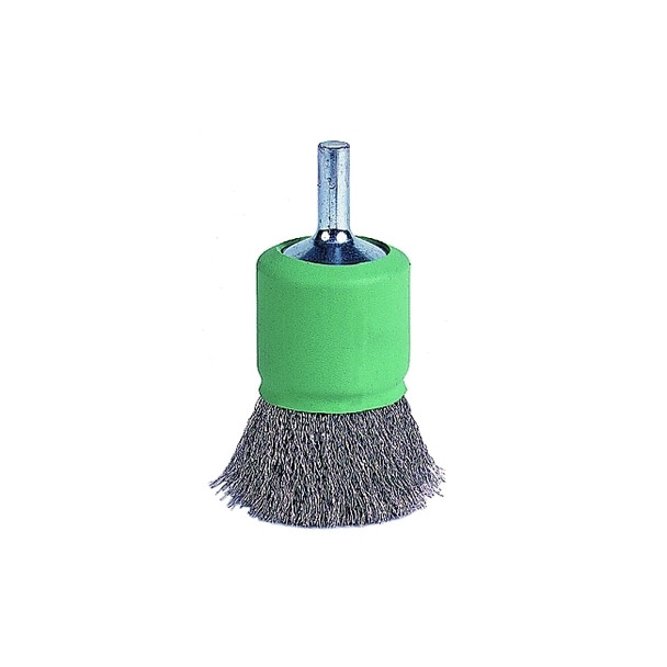 Coated Cup Crimped Wire End Brush, Stainless Steel, 1 in dia x 0.006 in Wire, 22000 RPM