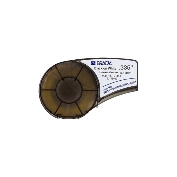 BMP21 Series PermaSleeve Heat Shrink Polyolefin Wire Marking Sleeve, 7 ft L x 0.335 in W, Black on White