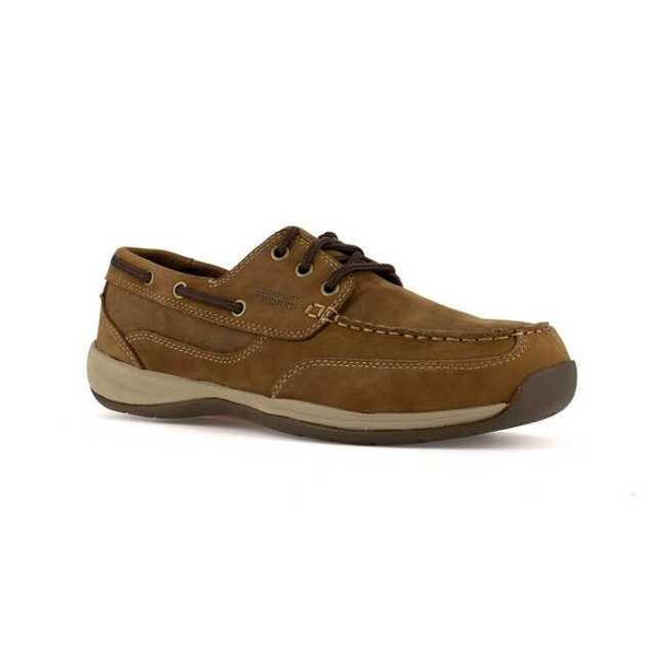 Men's Boat Shoe, Steel Toe, Leather Upper, Rubber Outsole, Lace Up, Brown, 10 W