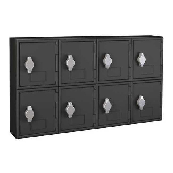 Cell Phone Locker, 24 in W, 4 in D, 13 1/2 in H, (2) Tier, (4) Wide, Black