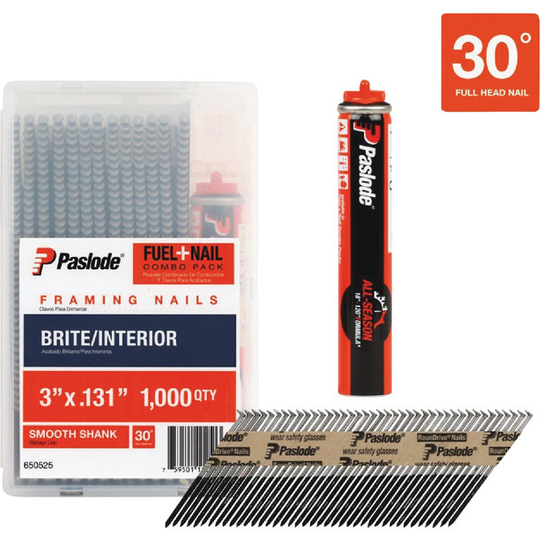 Paslode 1k 3" Brt Nail W/Cell 650525