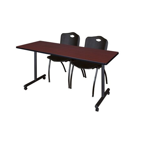 Rectangle Mobile table, 66" W, 29" H, Laminate Top, Mahogany