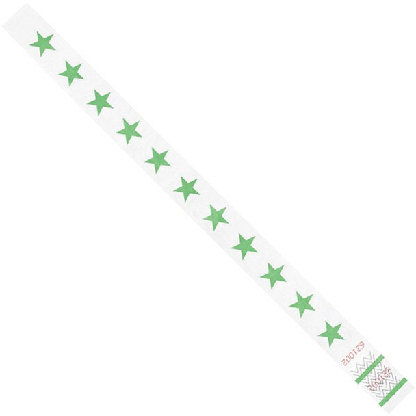 Tyvek Tyvek Wristbands, 3/4" x 10", Green Stars, PK500 WR104GN