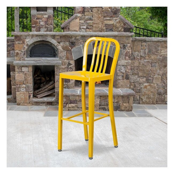 2PK 30" High Yellow Metal Barstool with Slat Back