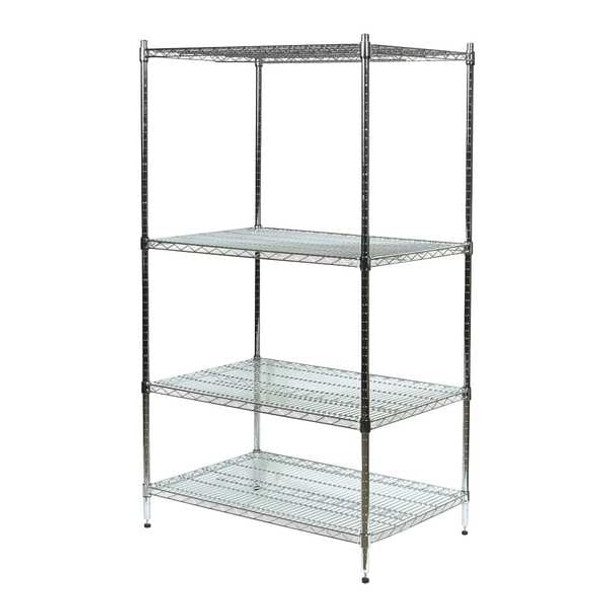 Wire Shelving Unit, 18"D x 72"W x 85"H, 4 Shelves, Chrome