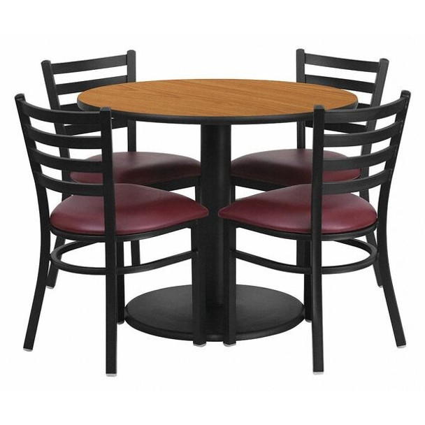 Round Natural Laminate Table, 36" W, 36" L, 30" H, Laminate Top, Wood Grain