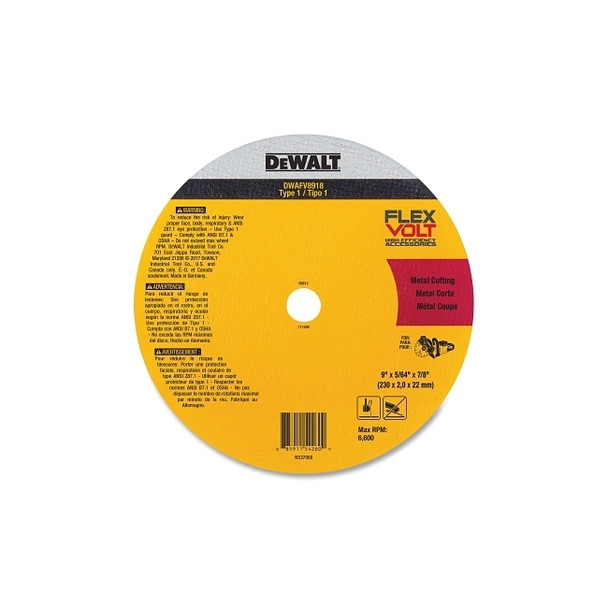 FLEXVOLT® Ceramic Metal Cutoff Wheel, Type 1, 9 in dia x 7/8 in AH x 5/64 in Thick, 1 EA/EA