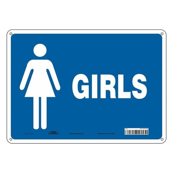 Restroom Sign, GIRLS, 14 in W x 10 in H, Horizontal Rectangle, Aluminum, 473Y30