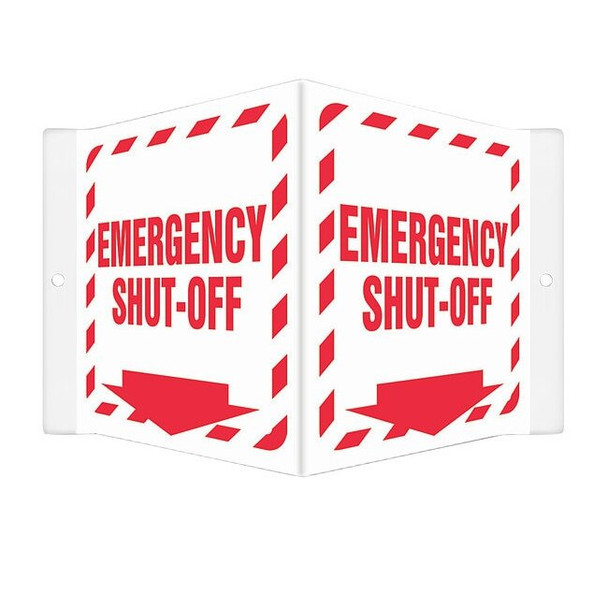 EMERGENCY SHUT-OFF, 8 1/2 in W x 6 in H, V-Shape Projection, PETG, 480Z66
