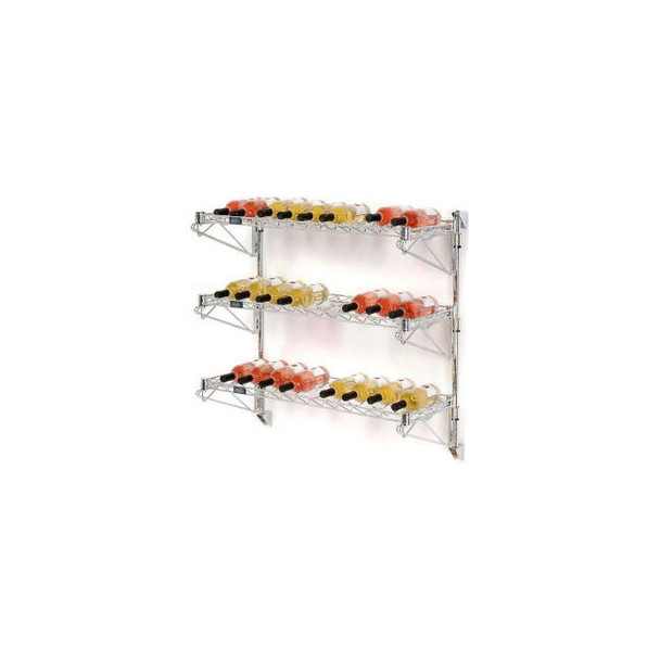 Wine Bottle Rack - Single Wide 3 Shelf Wall Mount 36 Bottle 48""W x 14""D x 34""