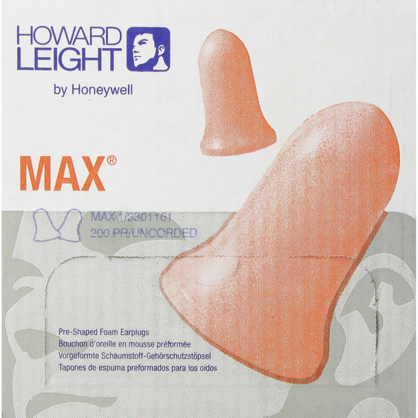 Howard Leight MAX1 Earplugs Uncorded NRR33 Box/200 Count
