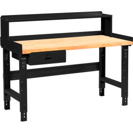 Global Industrial 48 x 30 Adj Height Workbench w/Drawer&Riser Black-Birch Square