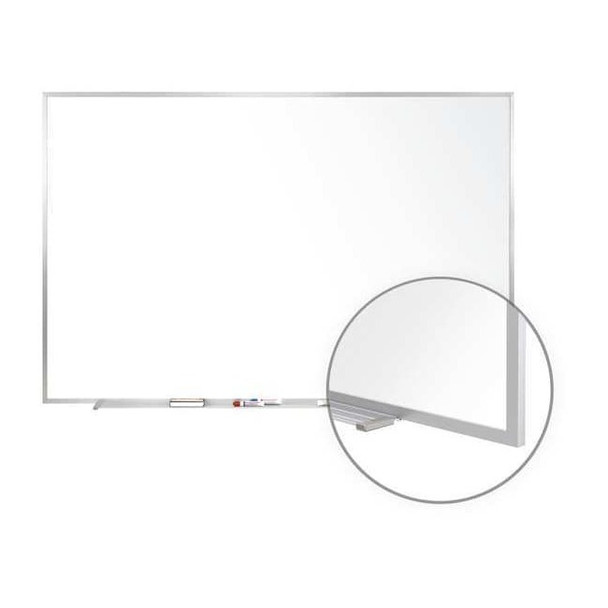 Dry Erase Board, Porcelain, 48 1/2 in, 96 1/2 in, Aluminum Frame, White, Matte