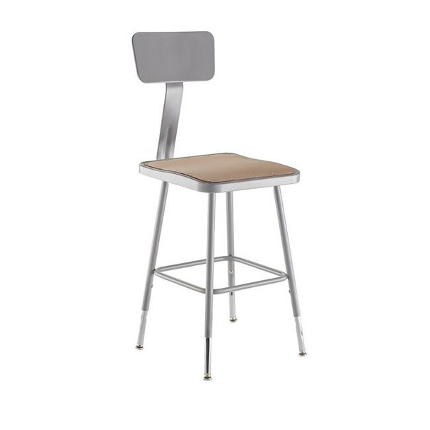 National Public Seating Square Stool with Backrest, Height 19" to 27"Gray 6318HB
