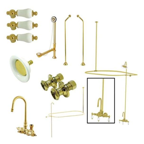 Clawfoot Tub Faucet Packages, Polished Brass, Tub Wall Mount