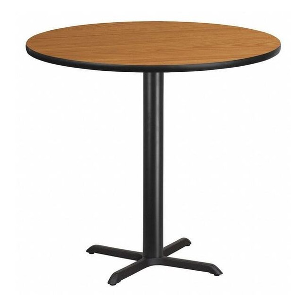 Round Natural Laminate Table, 42" W, 42" L, 43.125" H, Laminate Top, Wood Grain