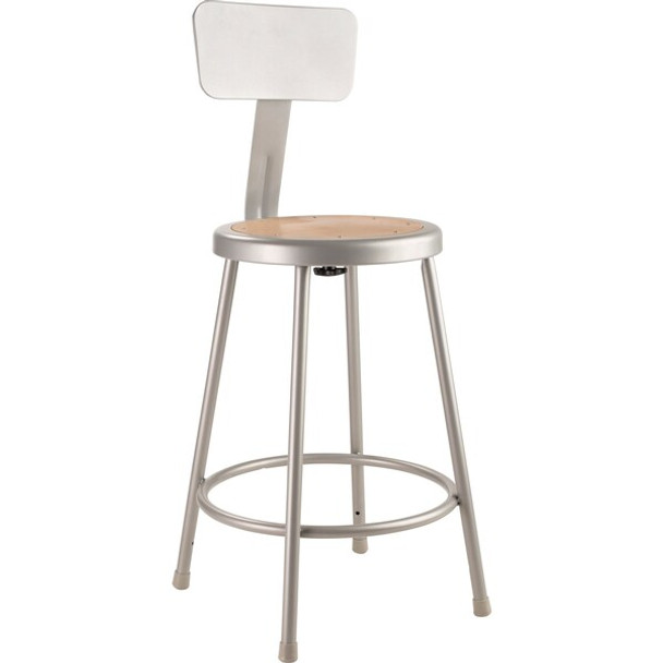 National Public Seating Round Stool with Backrest, Height 24"Gray 6224B