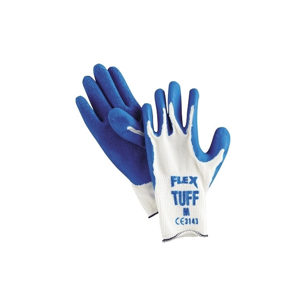 Flex Tuff® Latex Dipped Gloves, Medium, Blue/White
