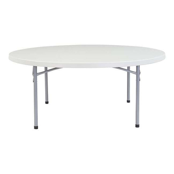 Round Folding Table, 71" W, 29-1/2" H, Blow-molded plastic Top, Speckled Gray