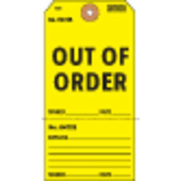 Tag, Out of Order, Cardstock, 5 3/4 in H x 2 7/8 in W, Yellow, Rectangle, 100 PK