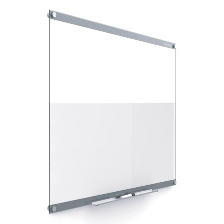 Dry Erase Board, Glass, 24 in, 36 in, No Frame Frame, White, Gloss