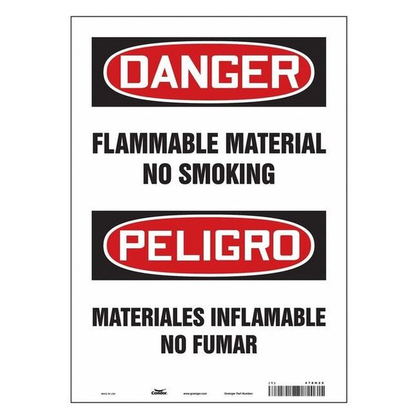 Danger Sign, 14 in H, 10" W, Vinyl, Vertical Rectangle, English, Spanish, 478H29