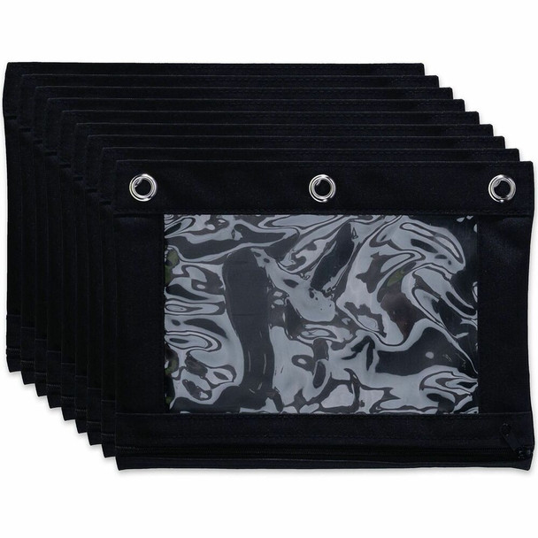 Business Source Binder Pencil Pouch - 10" Height x 7.4" Width - Black - 6 / Pack