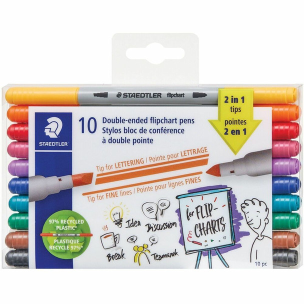 Staedtler Double-ended Dry Erase Pens - Assorted Ink - Dry - 10 / Pack