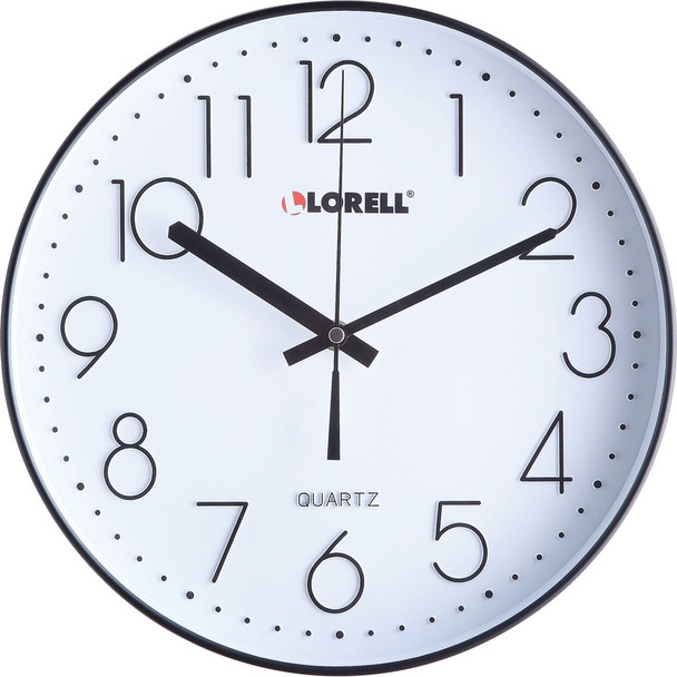 Lorell 12" Round Quiet Wall Clock - Analog - Quartz - Black Case - 1 Each