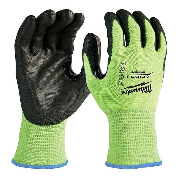 High Visibility Cut Level 2 Polyurethane Dipped Gloves - S,PR