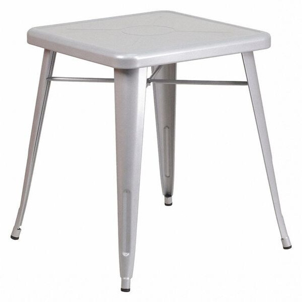 Square Silver Metal Table,23.75SQ, 27.75" W, 27.75" L, 29" H, Metal Top, Grey