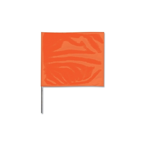 Stake Flags, 4 in x 5 in, 24 in Height, PVC Film, Orange Glo Pack of 100