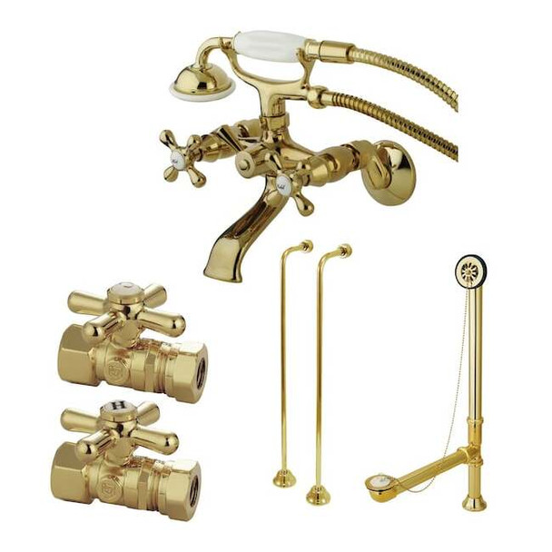 Clawfoot Tub Faucet Packages, Polished Brass, Tub Wall Mount
