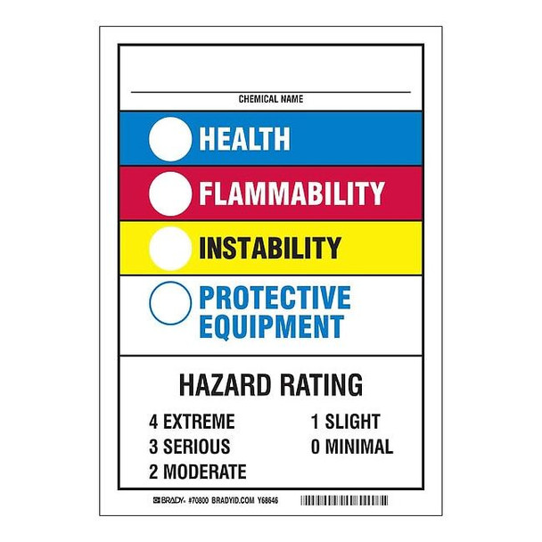 Brady Label, No Header, Vinyl, 7 in W, 10 in H 70800