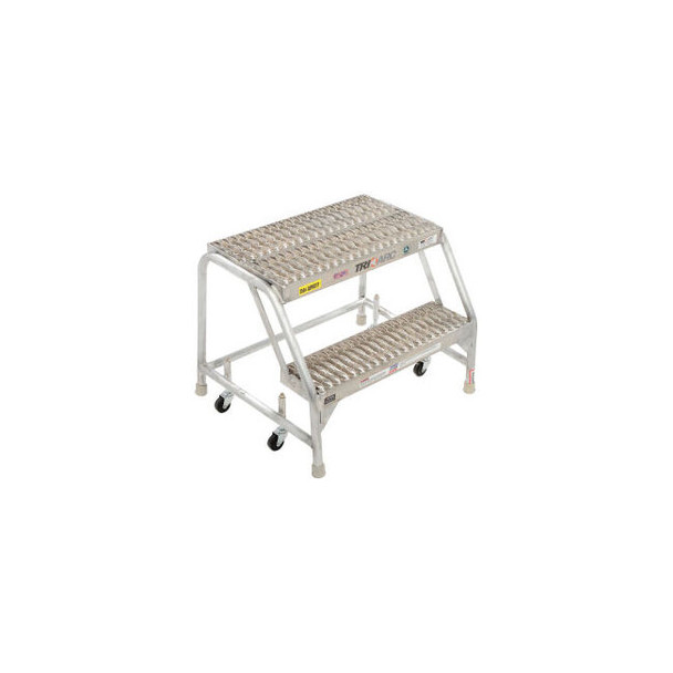2 Step Aluminum Rolling Ladder 24""W Grip Step W/O Handrails - WLAR002245