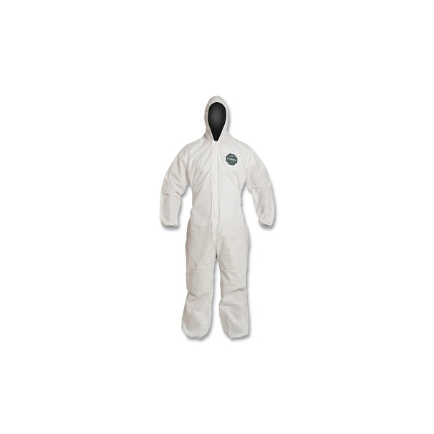 Proshield® 10 Coverall, Serged Seams, Attached Hood, Elastic Wrists and Ankles, Zipper Front, Storm Flap, White, Large